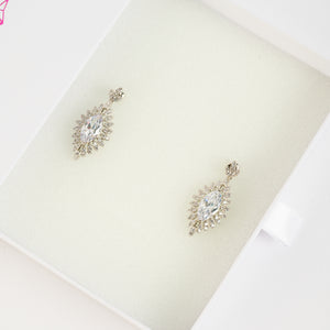 Radiant Brass & Zircon Marquise Drop Earrings