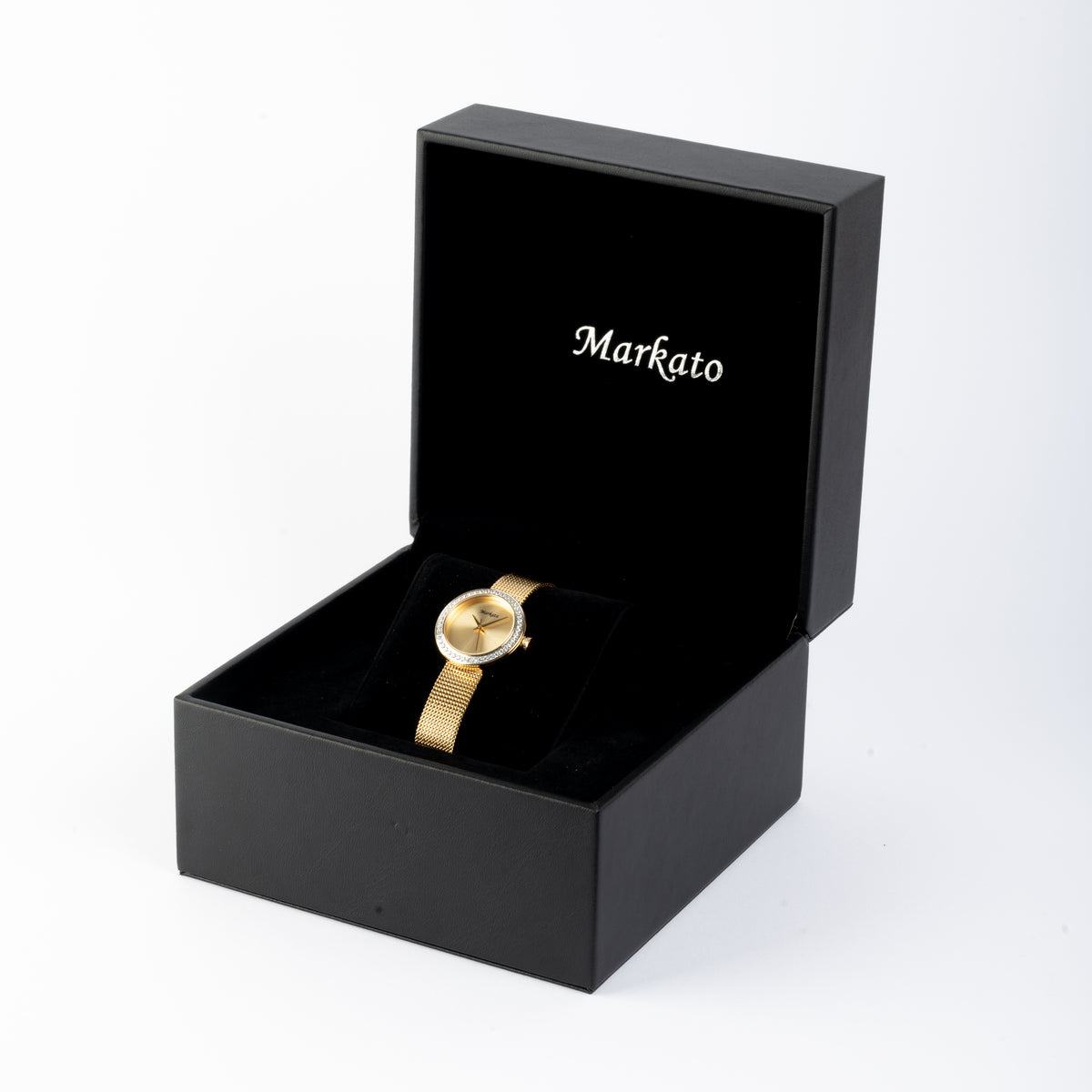 MARKATO Women Watch with Golden Dial & Silver Strap