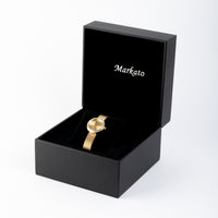 MARKATO Women Watch with Golden Dial & Silver Strap