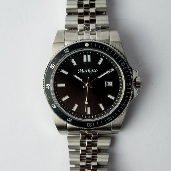 Markato – Men's 40 MM Stainless Steel Quartz Watch with Black Dial