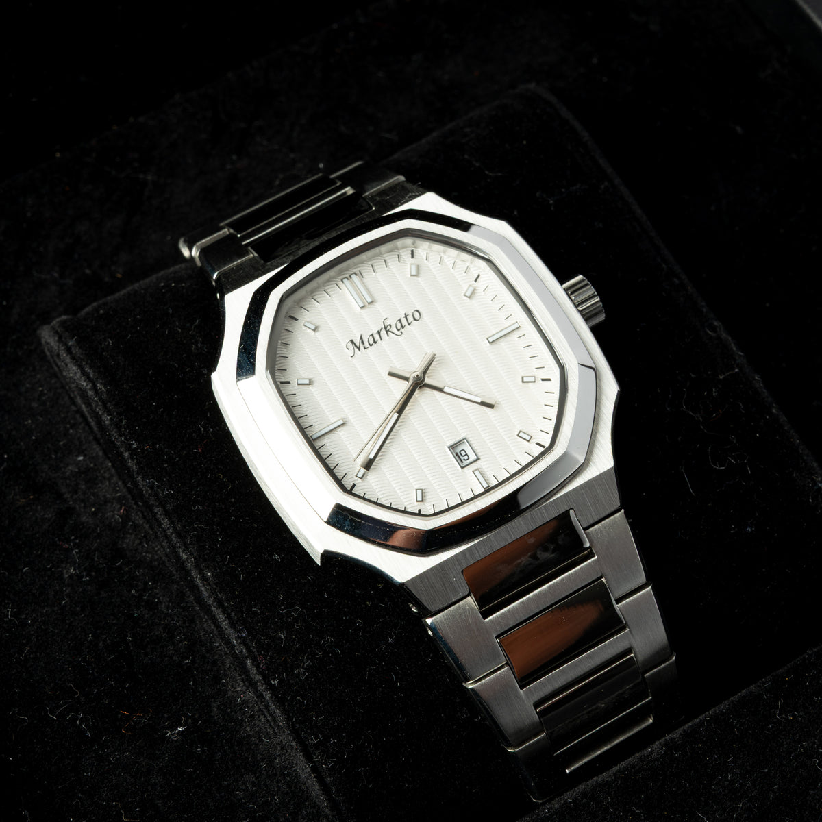 Markato – Men's 38 MM Silver Stainless Steel Quartz Watch