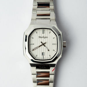 Markato – Men's 38 MM Silver Stainless Steel Quartz Watch