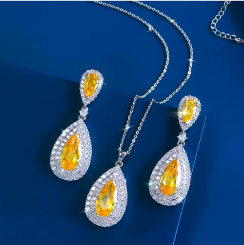 Imperial Canary Yellow Pear-Cut Bridal Half Set