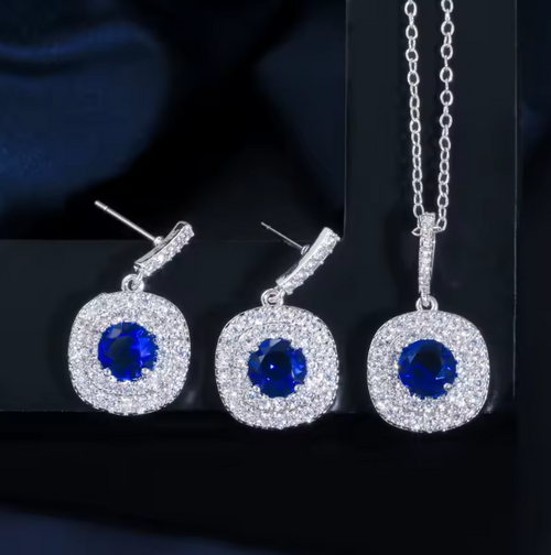 Royal Sapphire Cushion-Cut Jewelry Half Set