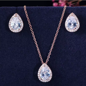 Elegant Rose Gold Teardrop Halo Jewelry Half Set