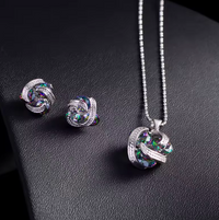 Signature Jewelry Aurora Knot Jewelry Set – Rhodium Plated Mystic Zircon Pendant & Studs