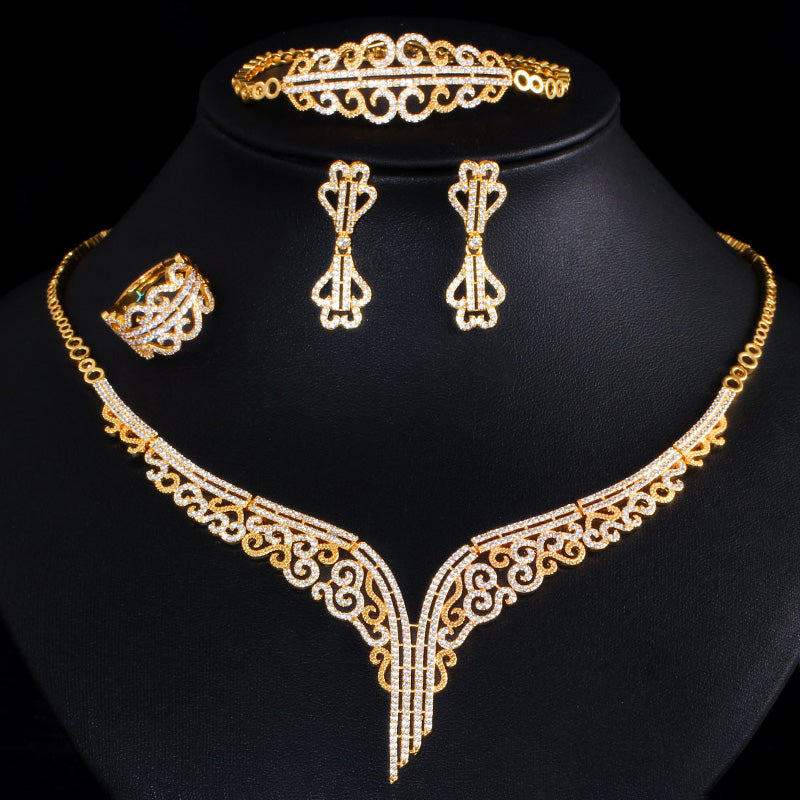 Golden Elegance Zircon Brass Jewelry Set