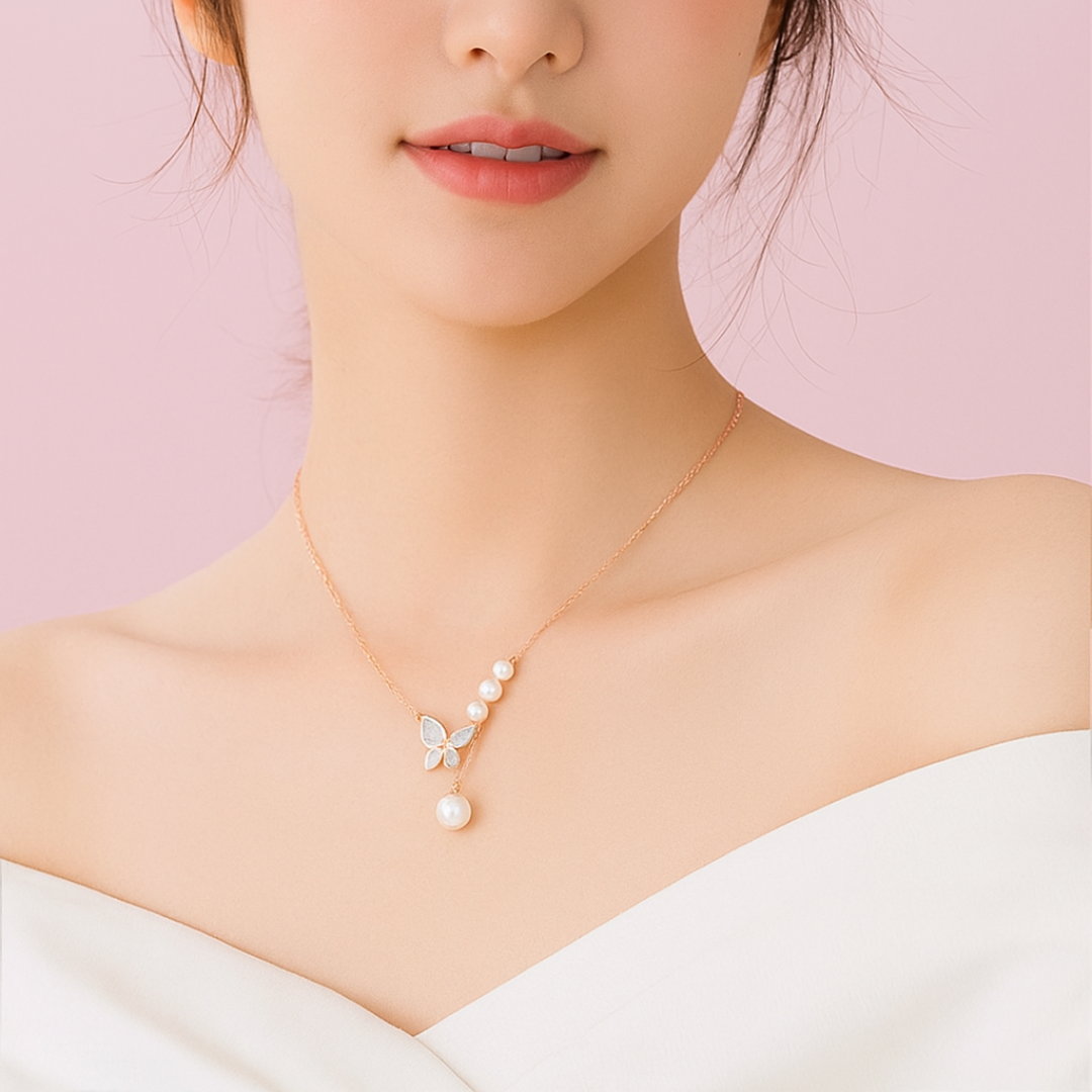 Enchanted Butterfly Pearl Necklace – 925 Sterling Silver By Signature Jewelry
