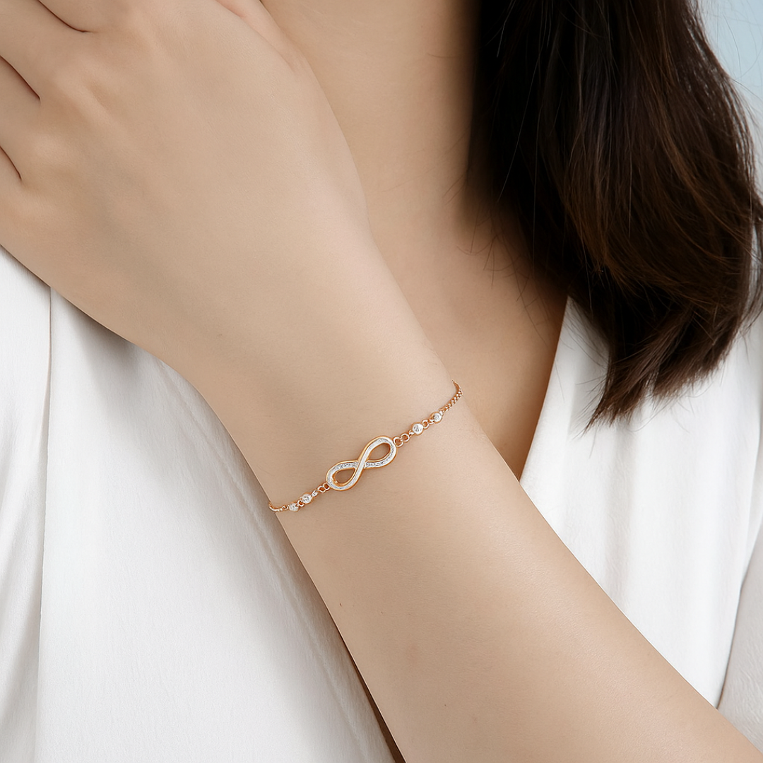 Signature Infinity Bracelet - Rose Gold 925 Sterling Silver with Crystal Accents
