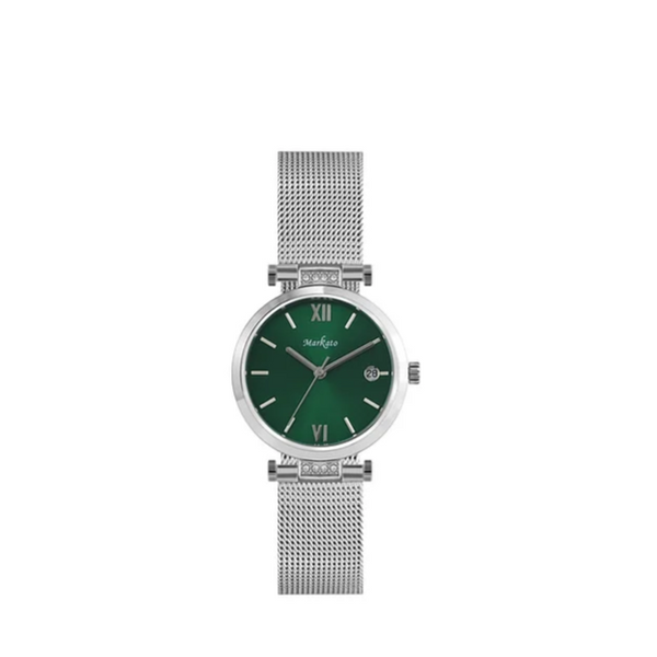 Red Flowers Arrangement with MARKATO Women Watch with Green Dial