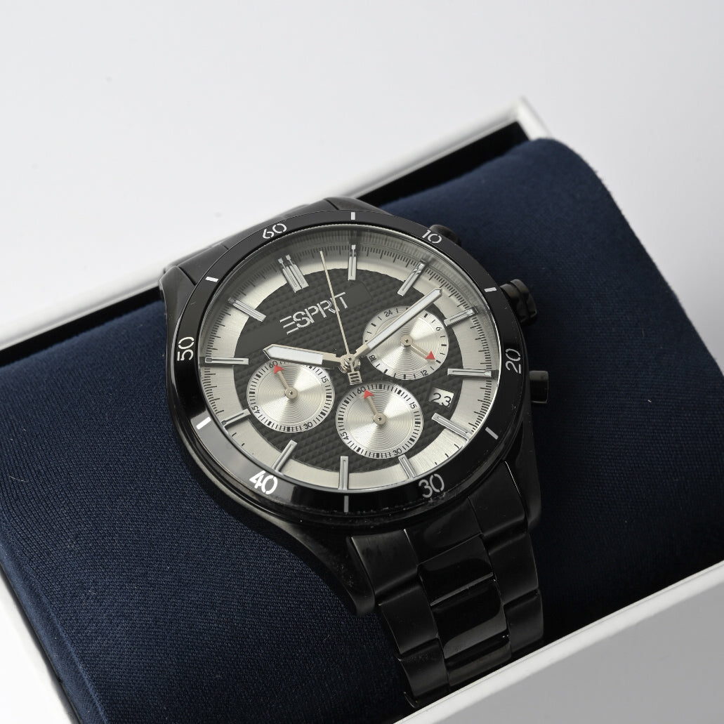 ساعة كرونوغراف رجالية إسبريت فيلوسيتي – بلونين الأسود والفضي