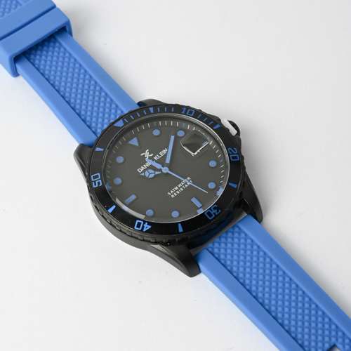 Daniel Klein Men’s Blue Silicone Strap Analogue Watch – Black Dial
