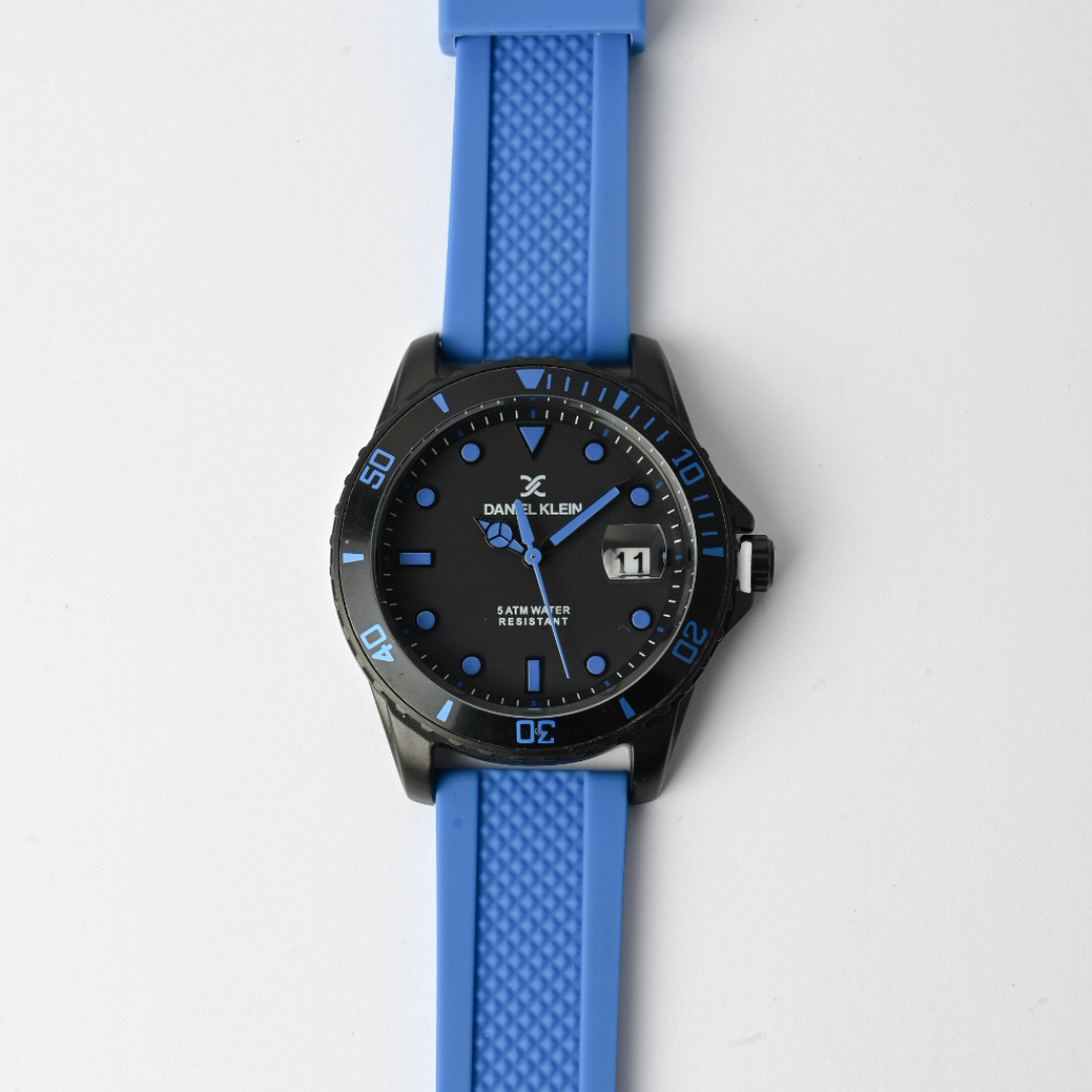 Daniel Klein Men’s Blue Silicone Strap Analogue Watch – Black Dial