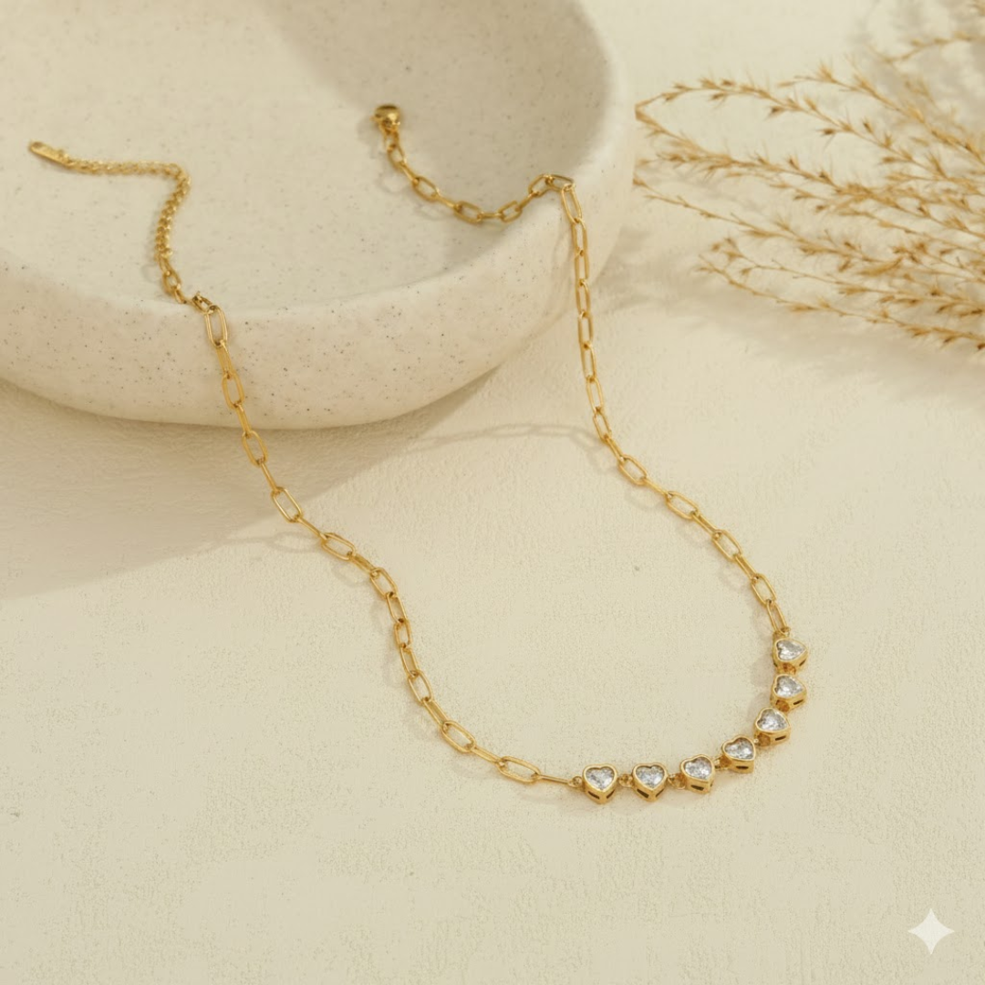 Signature Jewelry Crystal Hearts Half Set : Necklace & Bracelet