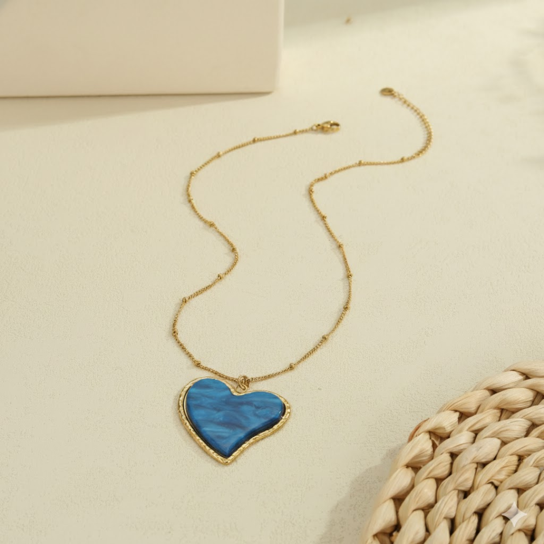 Ocean Blue Heart Stainless Steel Necklace – by Signature Jewelry