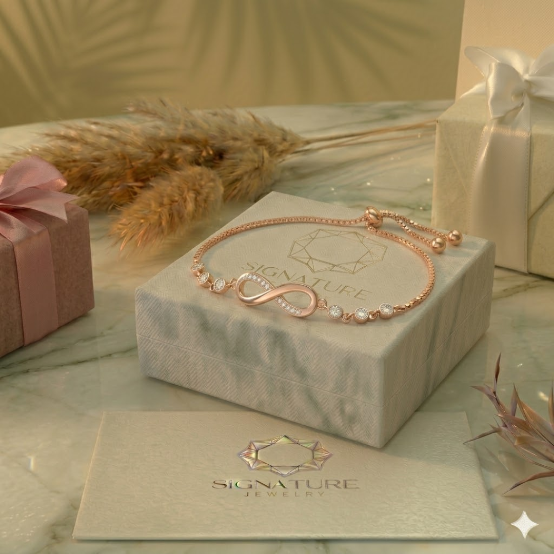 Signature Infinity Bracelet - Rose Gold 925 Sterling Silver with Crystal Accents