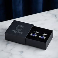 أزرار أكمام أسطوانية فضية وزرقاء من Signature Jewelry