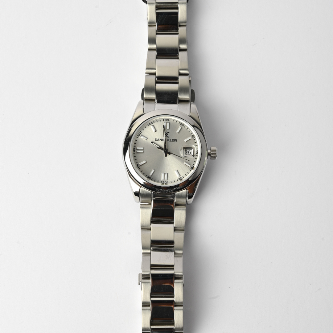 Daniel Klein Women’s Silver Watch with Rhinestones & Date Display