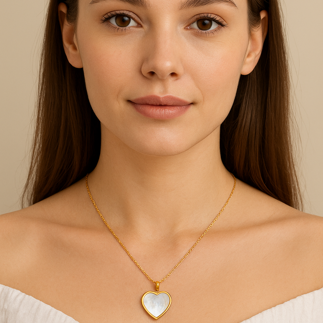 Signature Jewelry – Mother of Pearl Heart Stainless Steel Necklace