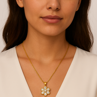 Signature Jewelry – Sparkling Blossom Stainless Steel Necklace with Brass Pendant