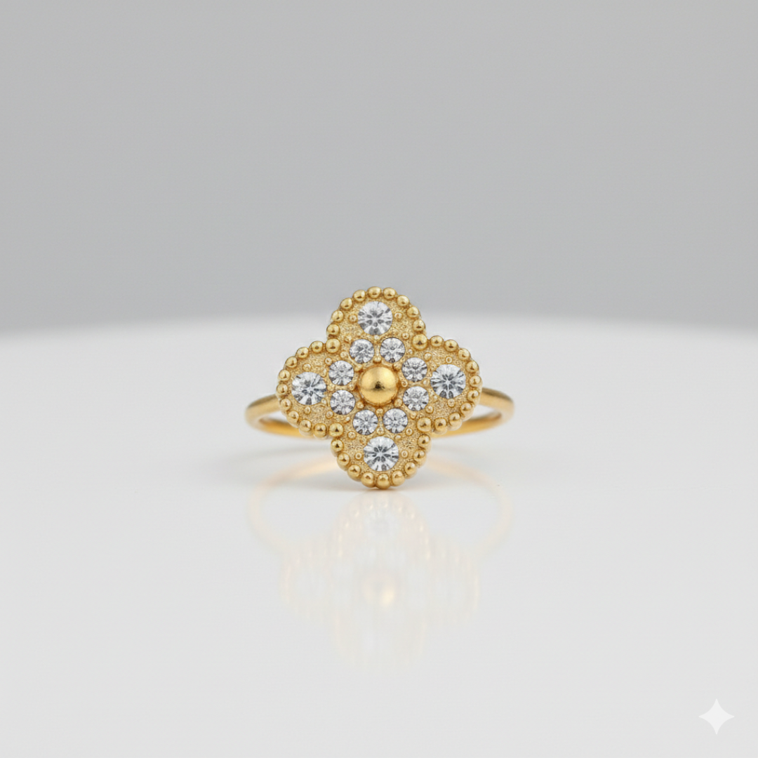 Signature Bloom Clover Stainless Steel Ring – Gold Finish