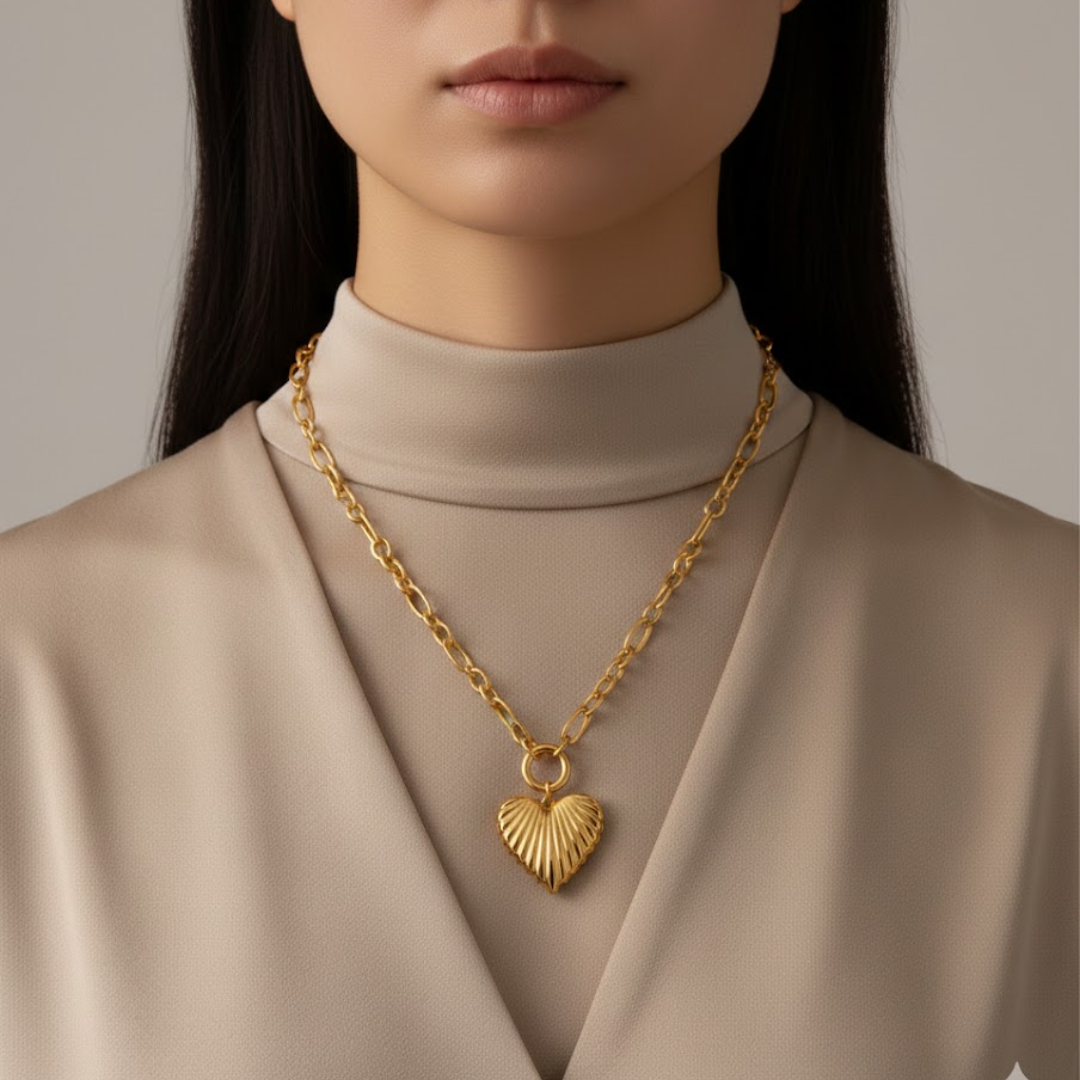 Signature Radiant Heart Stainless Steel Necklace – Gold Finish