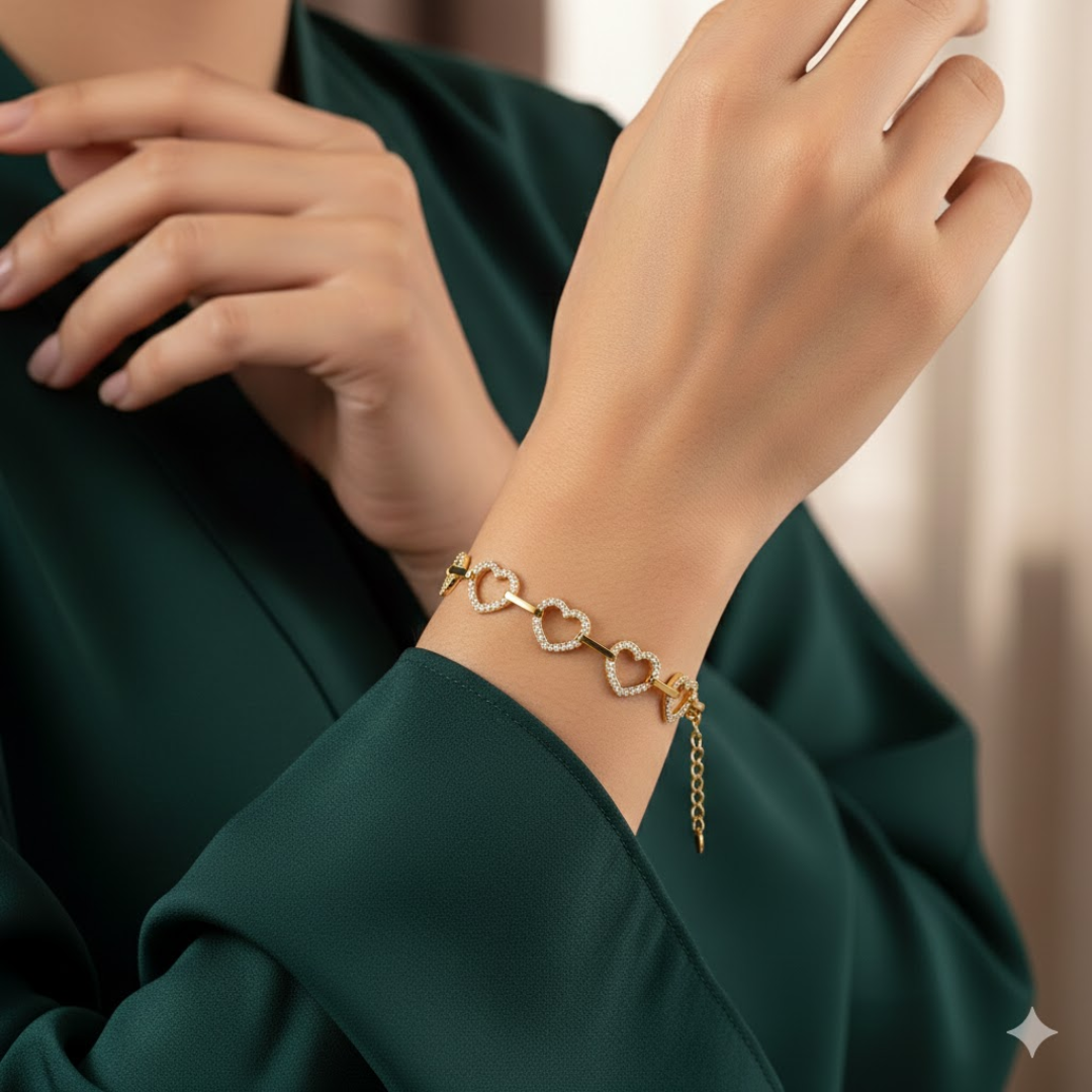 Signature Jewelry Sparkling Hearts Stainless Steel Bracelet