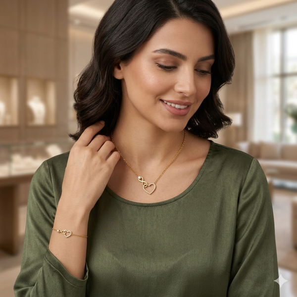 Eternal Love Infinity Heart Necklace & Bracelet Set – Gold