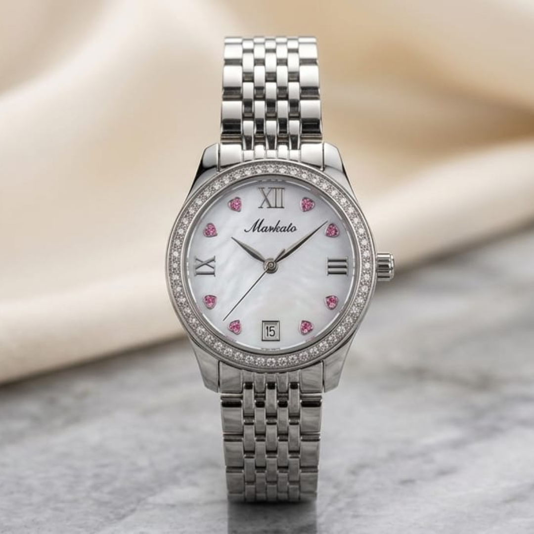 Markato Rose Aura White Dial Women's Watch
