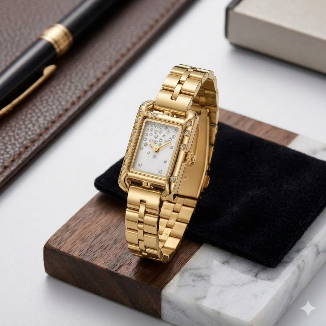 Markato Gold Rectangular Women's Watch