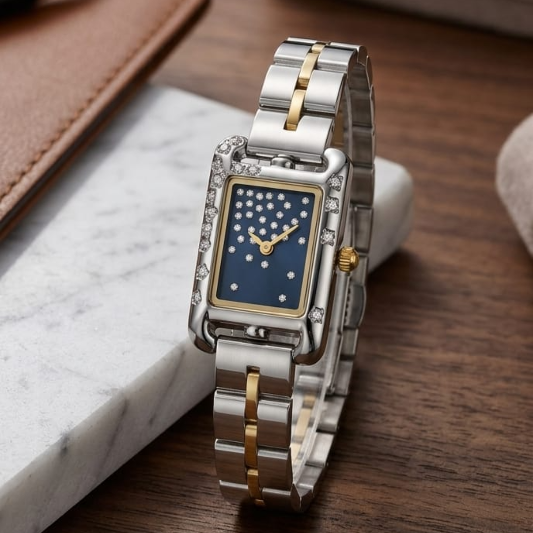 Markato Two-Tone Rectangular Midnight Blue Women's Watch