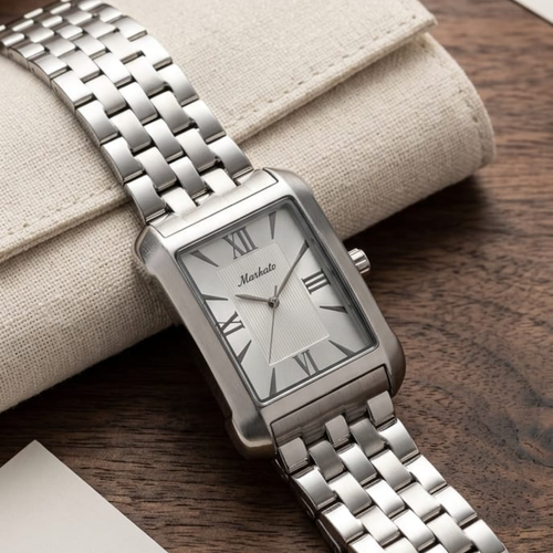 MARKATO Classic Rectangular Men's Quartz Watch – Silver Edition