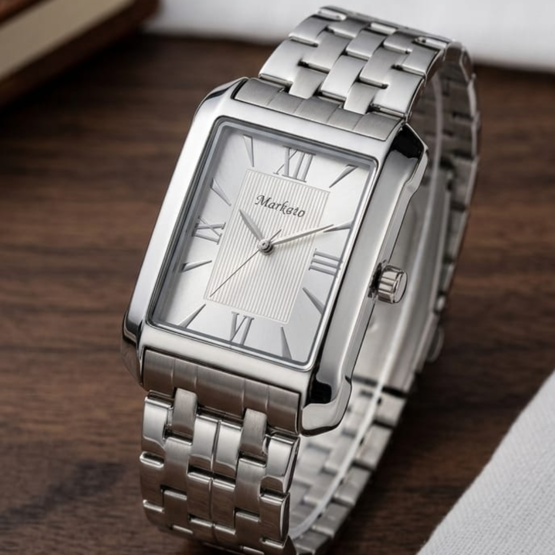 MARKATO Classic Rectangular Men's Quartz Watch – Silver Edition