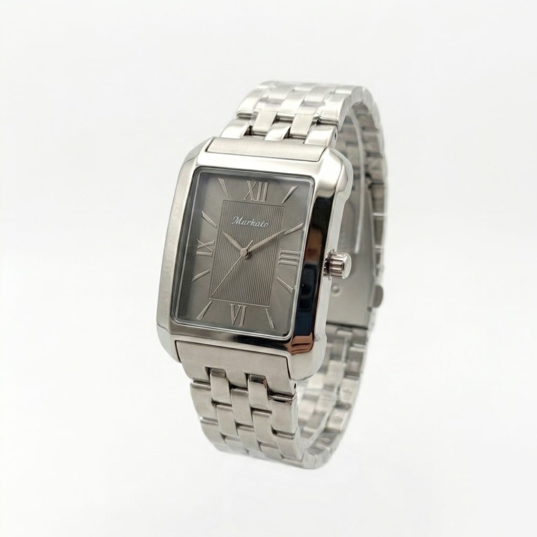The Markato Classic Rectangular Silver Watch
