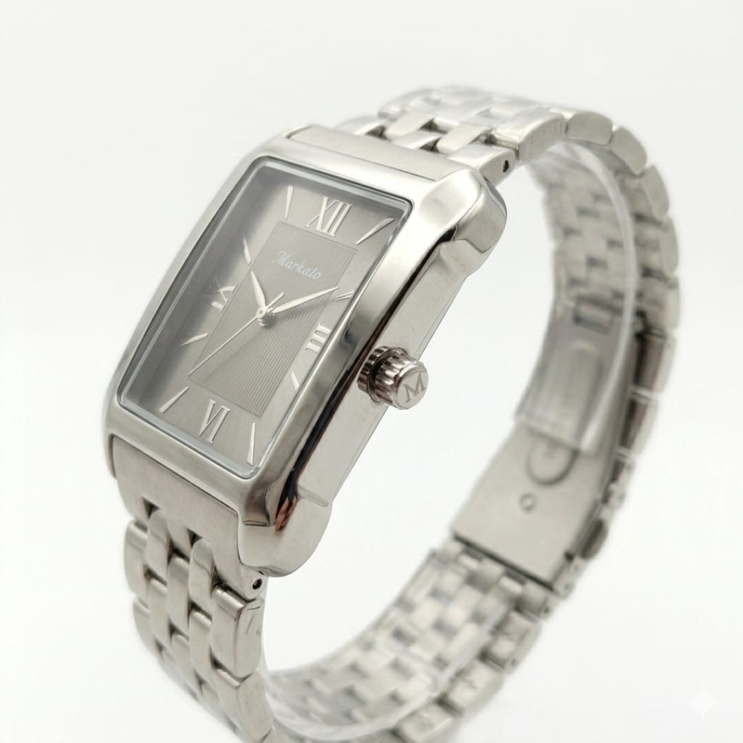 The Markato Classic Rectangular Silver Watch