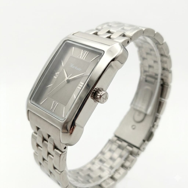 The Markato Classic Rectangular Silver Watch
