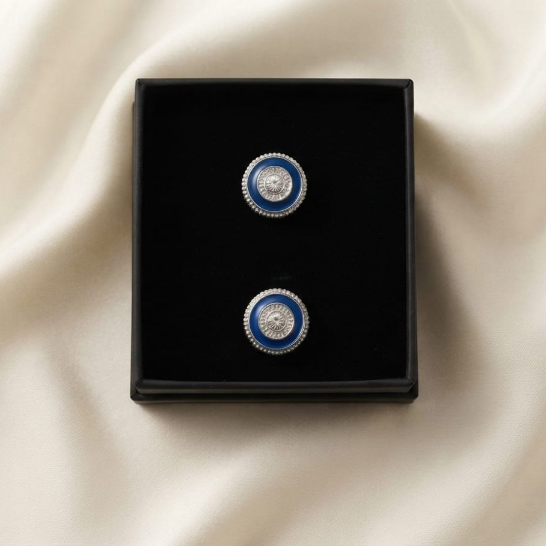 Signature Jewelry Blue Enamel and Crystal Circular Men's Cufflinks