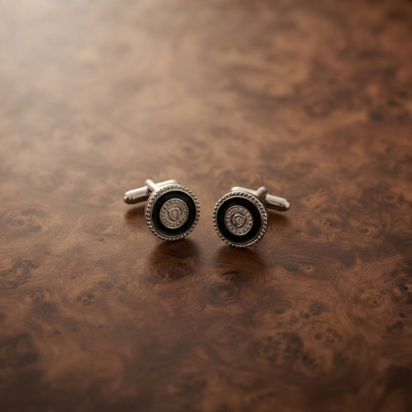 Signature Jewelry Black Enamel and Crystal Circular Men's Cufflinks
