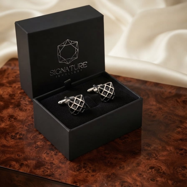 Signature Jewelry Geometric Black Enamel Men's Cufflinks