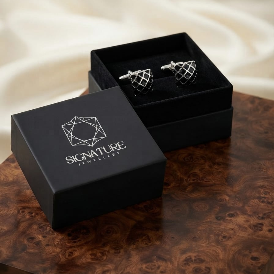 Signature Jewelry Geometric Black Enamel Men's Cufflinks