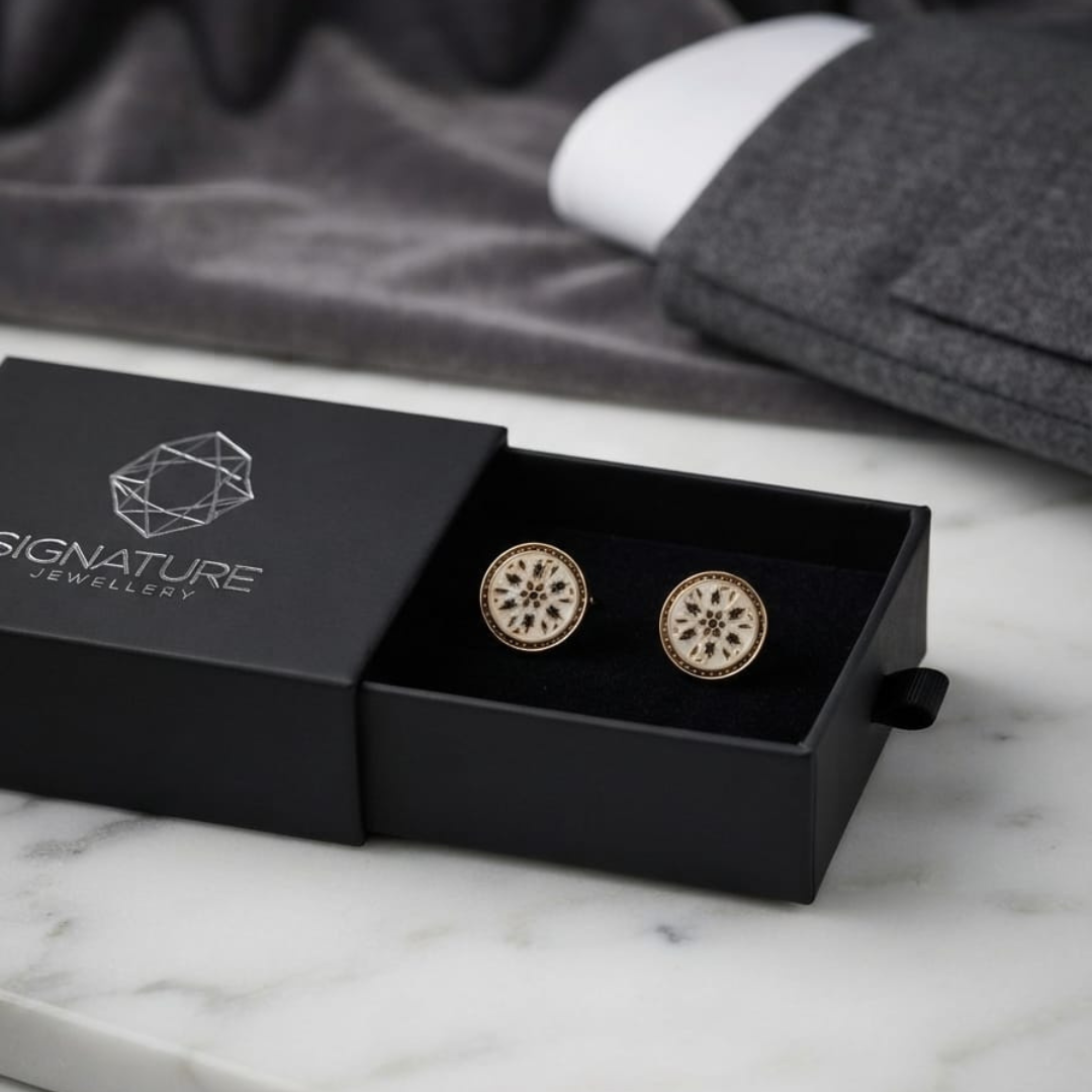 Signature Jewelry Gold and White Round Cufflinks