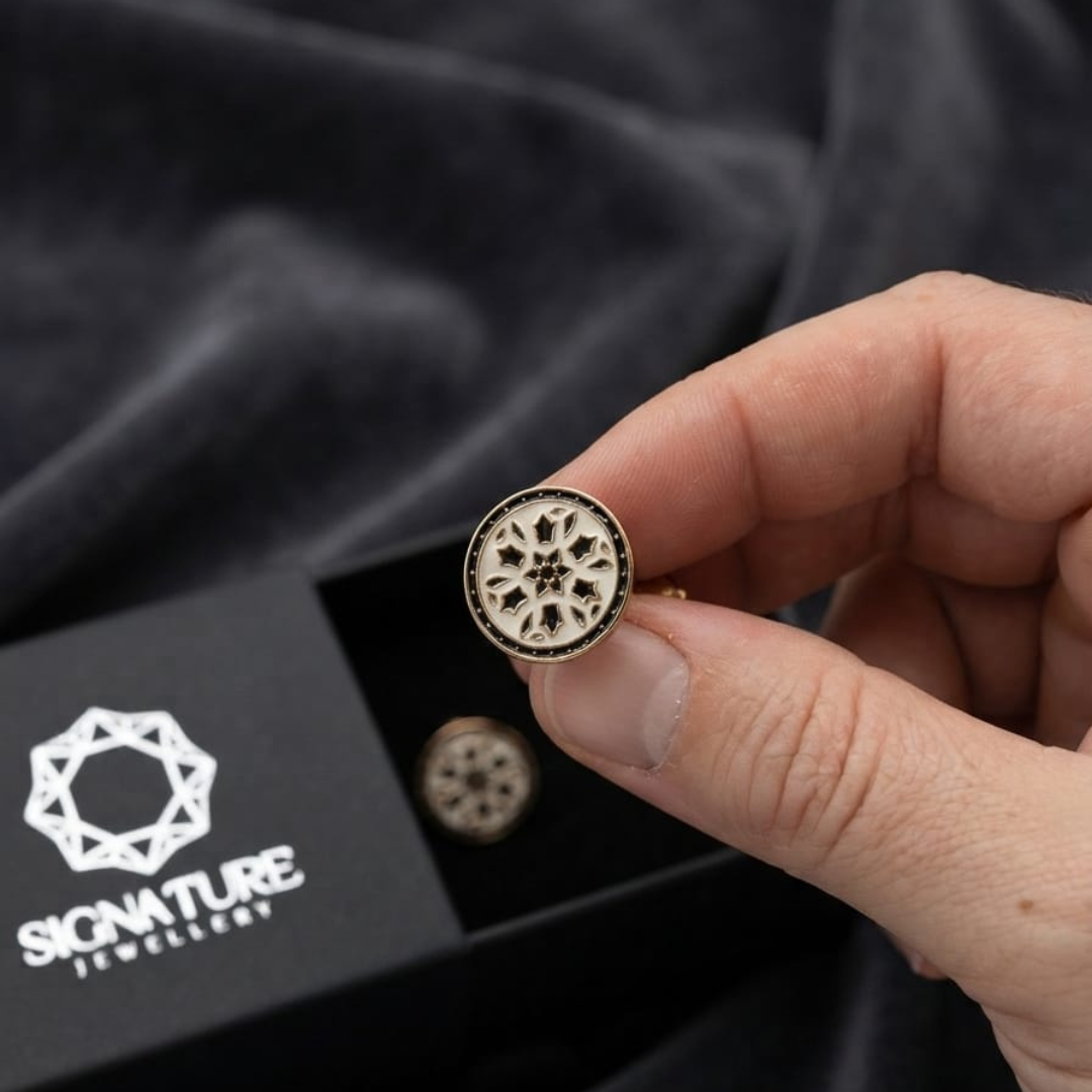 Signature Jewelry Gold and White Round Cufflinks