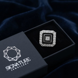 Signature Jewelry Silver and Black Geometric Crystal Square Cufflinks