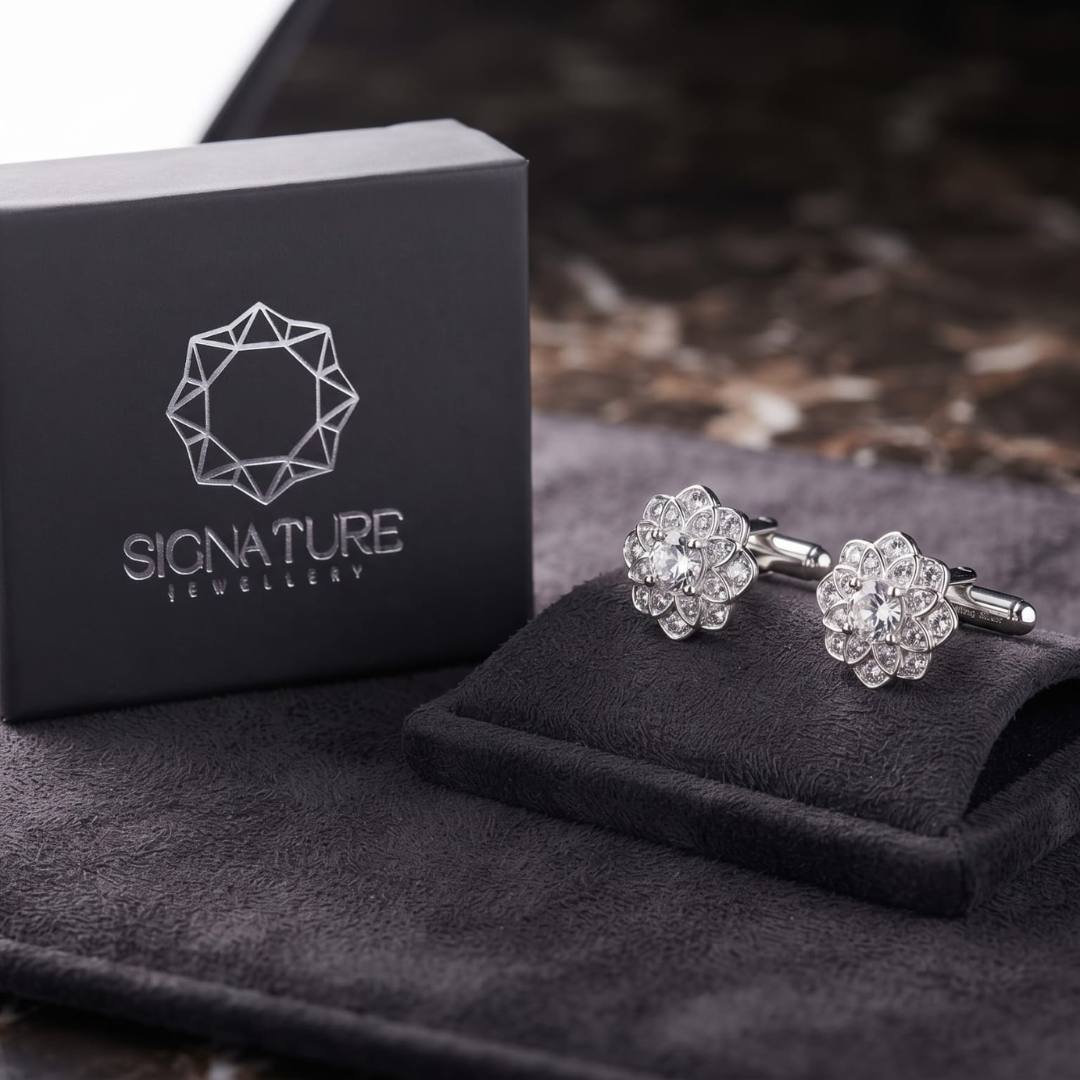 Signature Jewelry Floral Crystal Cufflinks