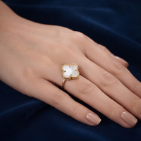 Signature Jewelry Mother-of-Pearl Clover Stainless Steel Ring