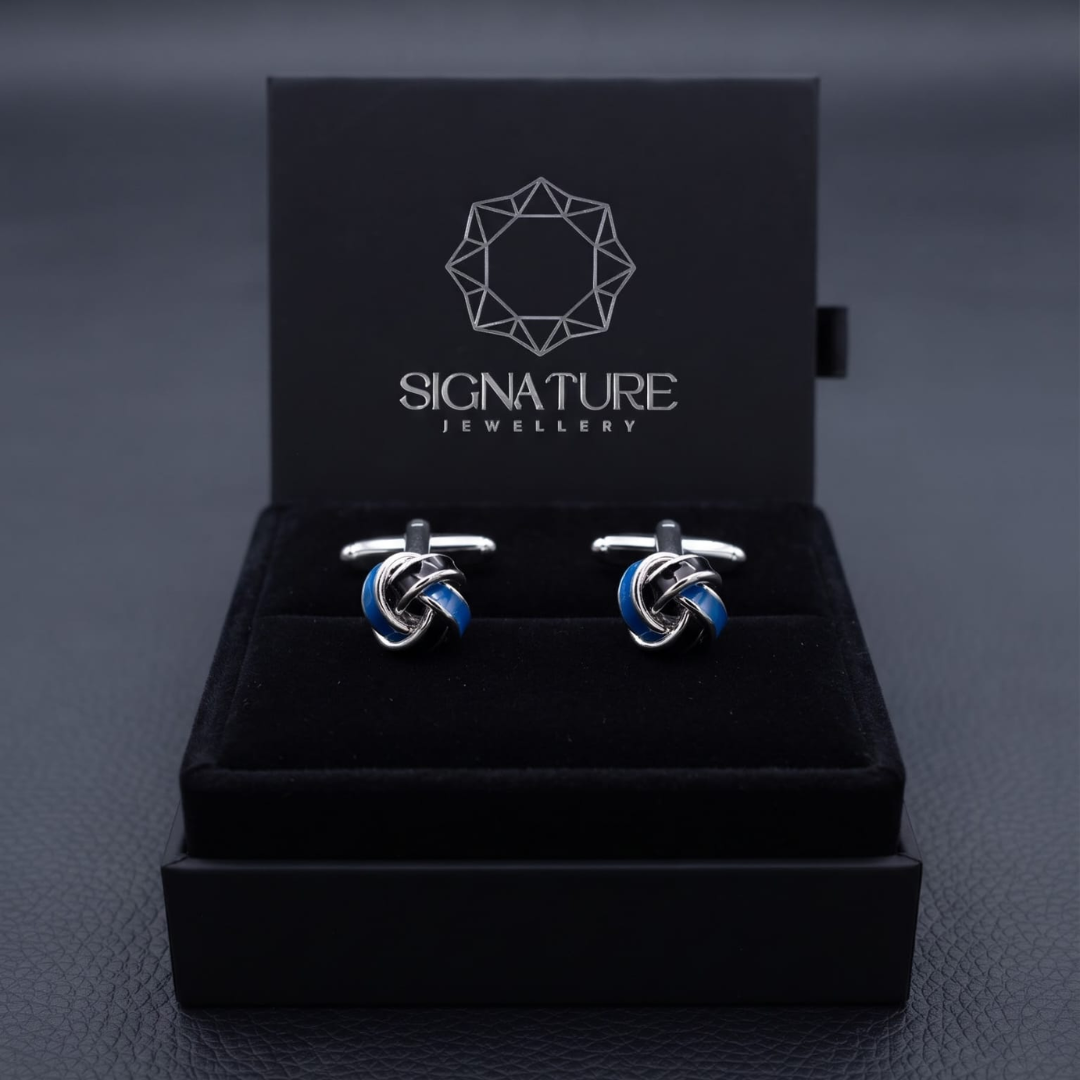 أزرار أكمام العقدة باللونين الأزرق والأسود من Signature Jewelry   