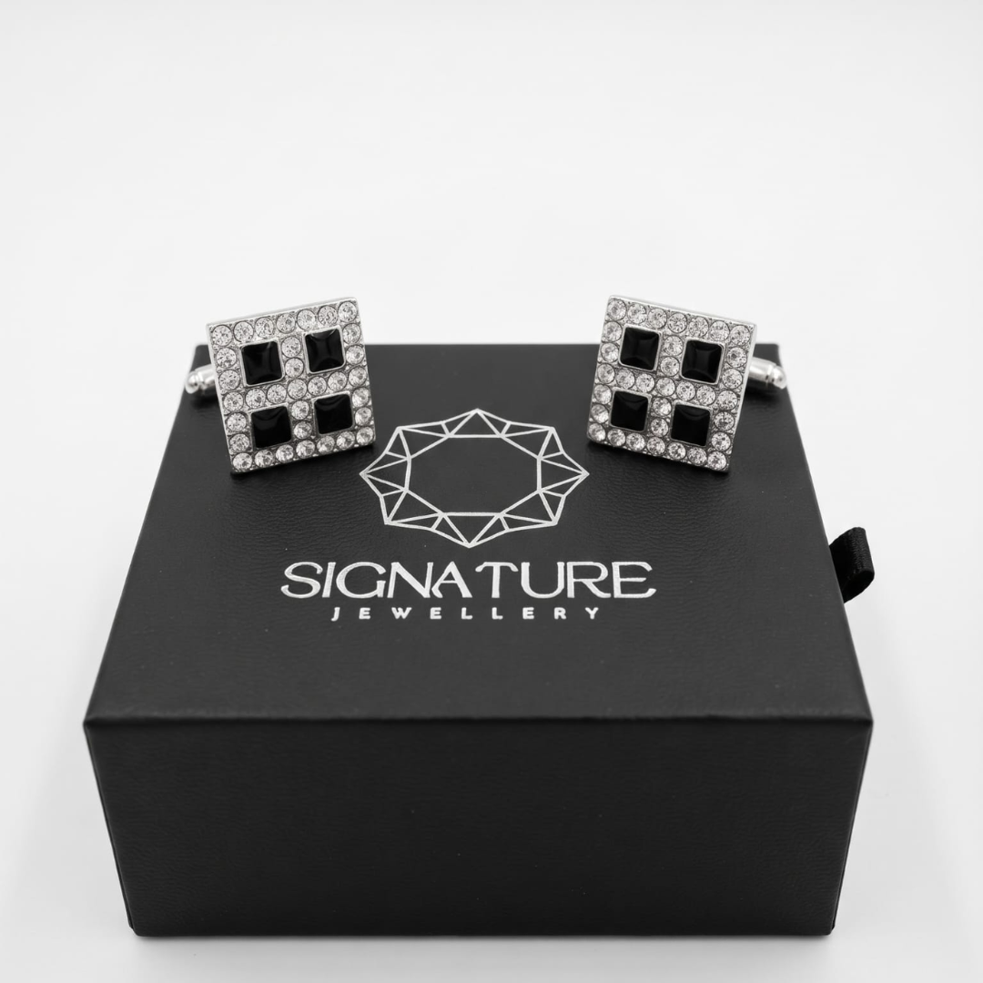 Signature Jewelry Black & Crystal Square Cufflinks