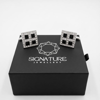 Signature Jewelry Black & Crystal Square Cufflinks