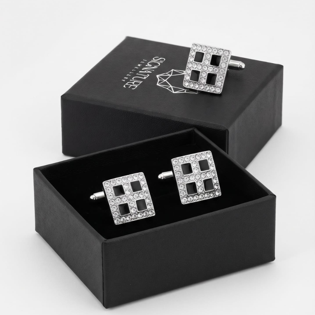 Signature Jewelry Black & Crystal Square Cufflinks