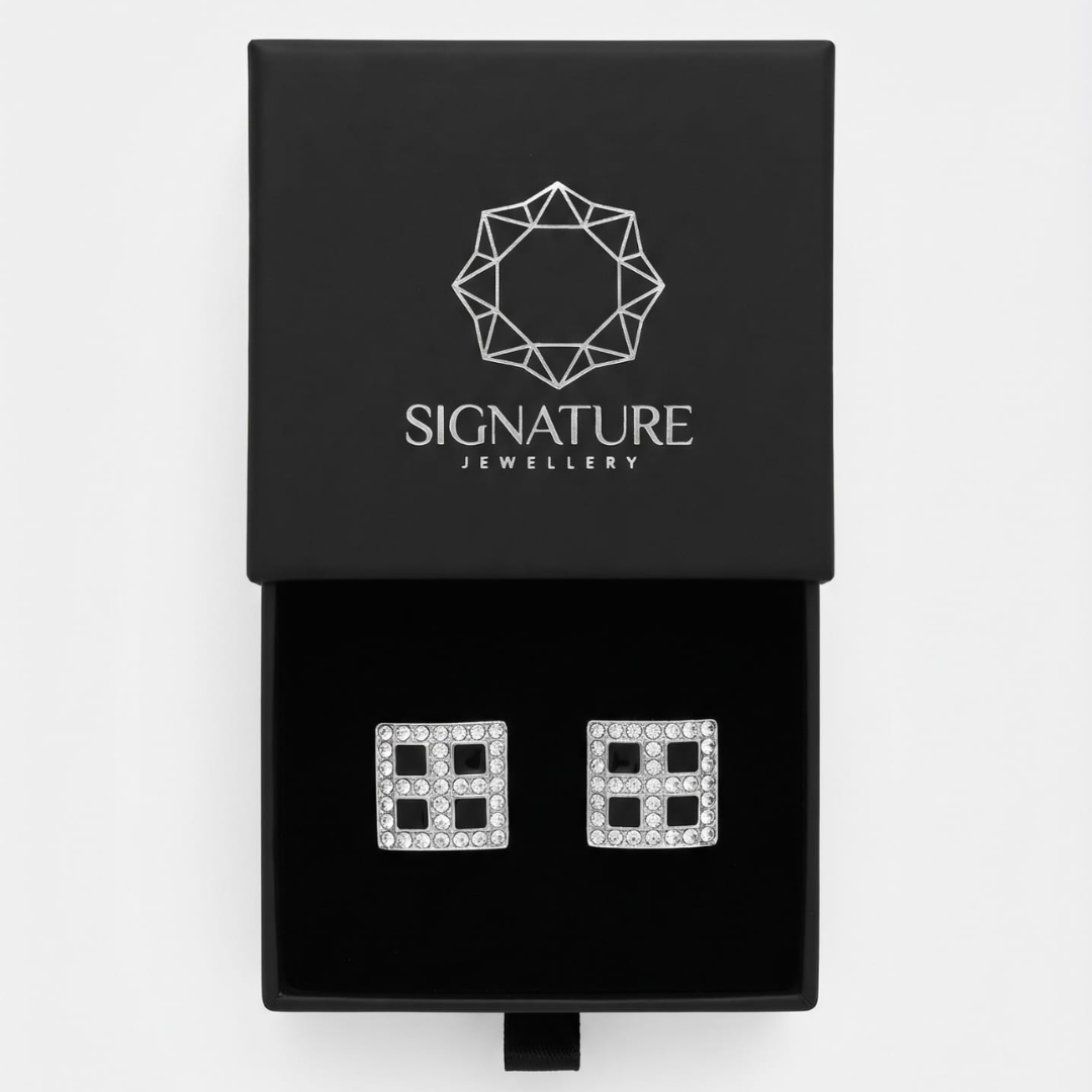 Signature Jewelry Black & Crystal Square Cufflinks